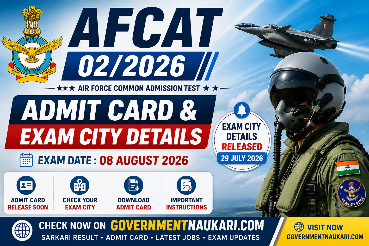 AFCAT 02/2026 Exam City Details, Admit Card, Exam Date and Sarkari Result