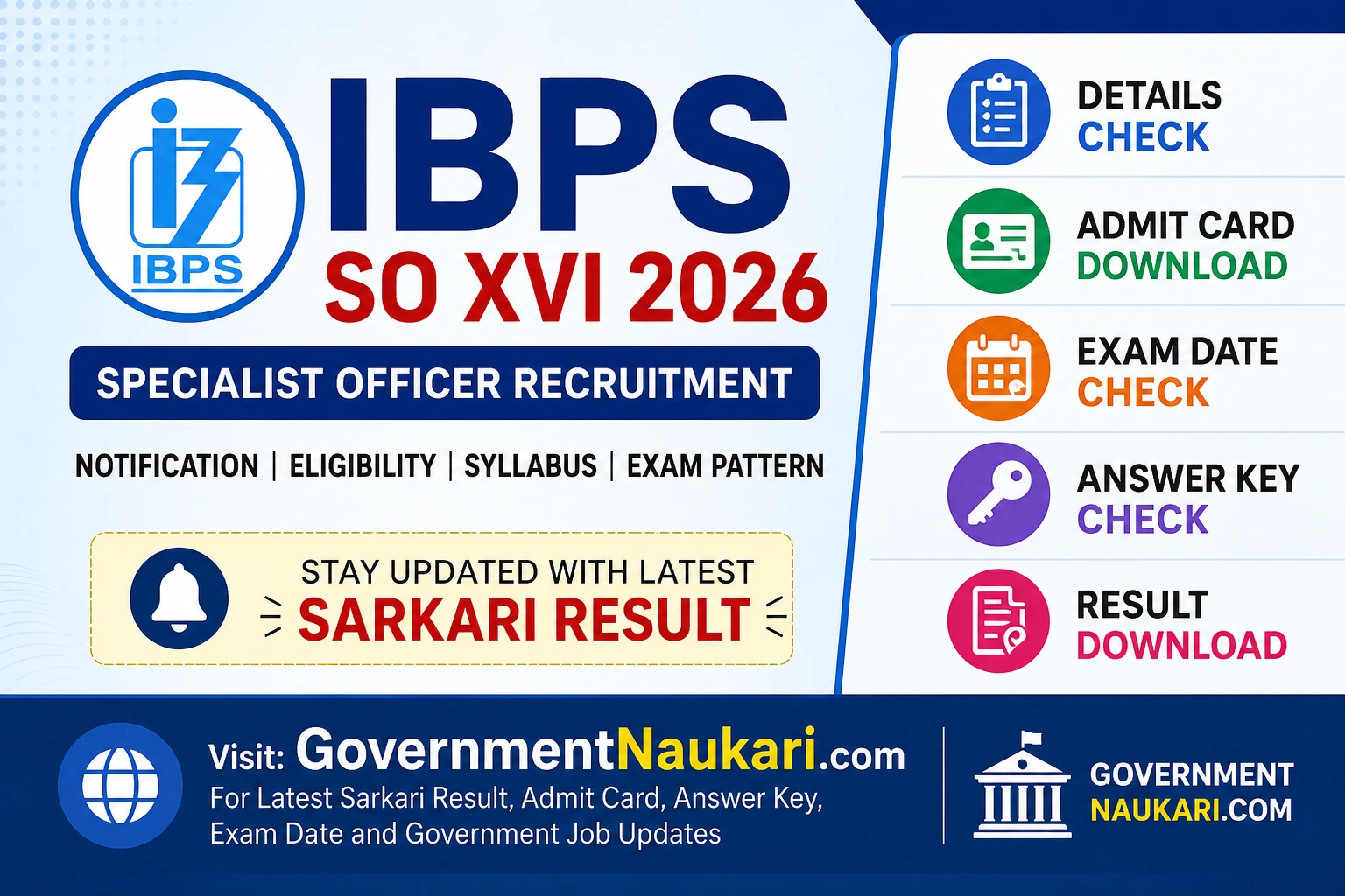 IBPS SO XVI Admit Card 2026, Exam Date, Notification and Sarkari Result