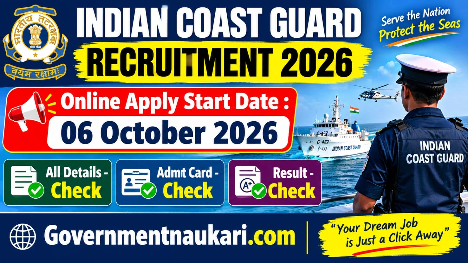 Indian Coast Guard CGEPT 01/2027 and 02/2027 Recruitment 2027, 365 Vacancy, Salary, PFT and Sarkari Result