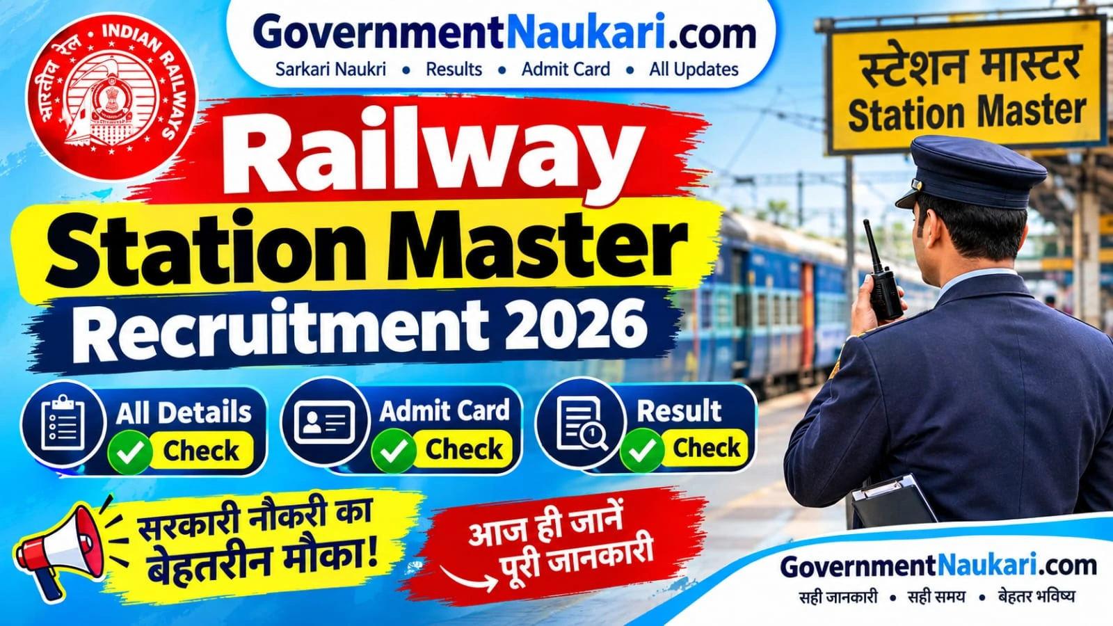 RRB Station Master Recruitment 2026, 1250 Tentative Vacancies, Online Form, Salary, Exam Pattern and Sarkari Result