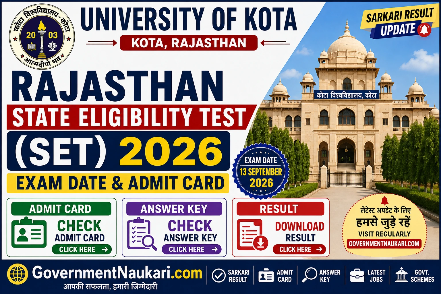 Rajasthan SET 2026 Exam Date, Admit Card, Sarkari Result and Latest Updates
