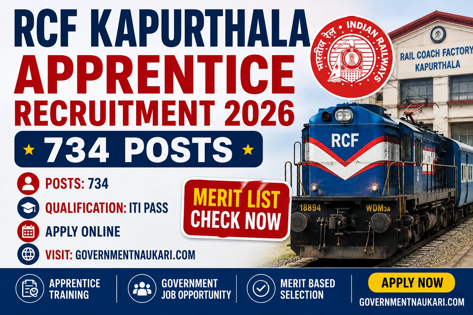 RCF Kapurthala Apprentice Recruitment 2026 – 734 Posts, Online Form and Merit List