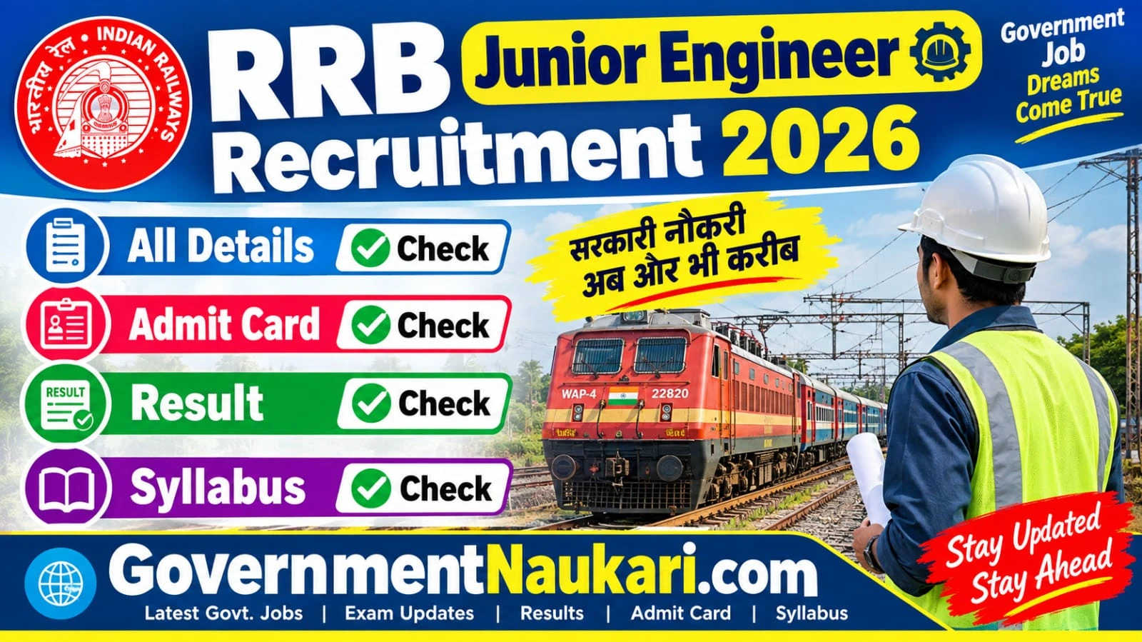 RRB JE Admit Card 2026, 4029 Posts, Exam Date, Hall Ticket and Sarkari Result