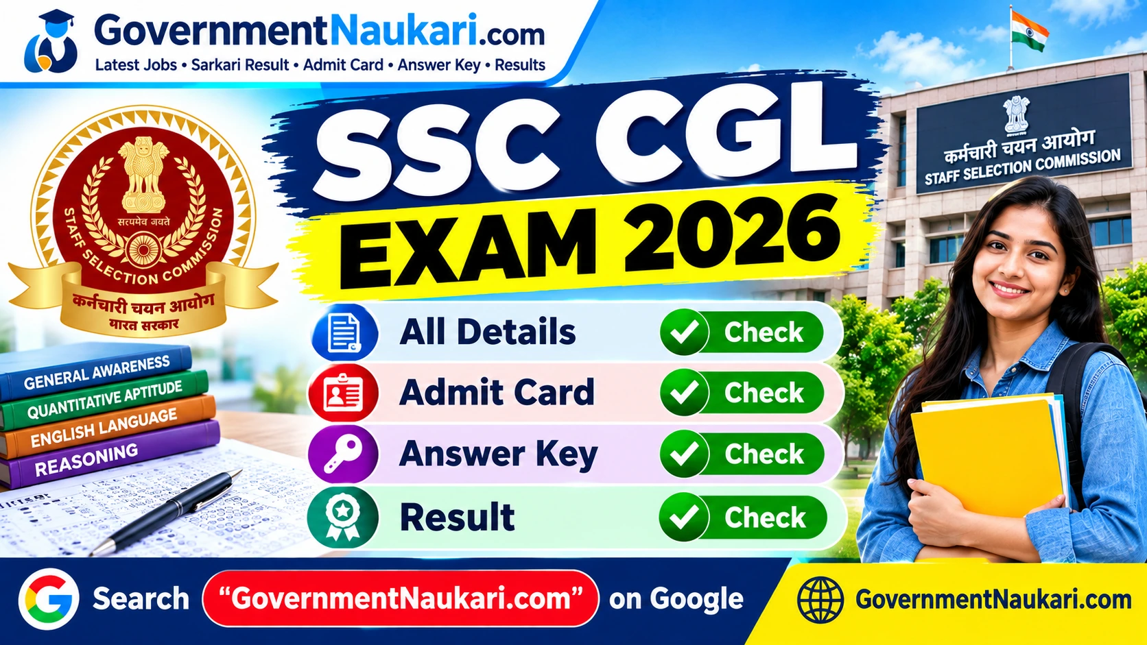 SSC CGL Exam Date 2026, Admit Card, 12256 Vacancy and Sarkari Result