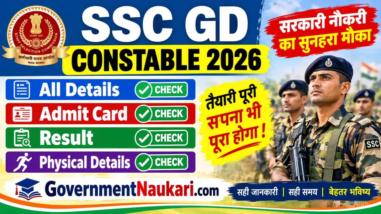 SSC GD Constable Result 2026, PET PST Shortlist, Result PDF, Salary and Sarkari Result