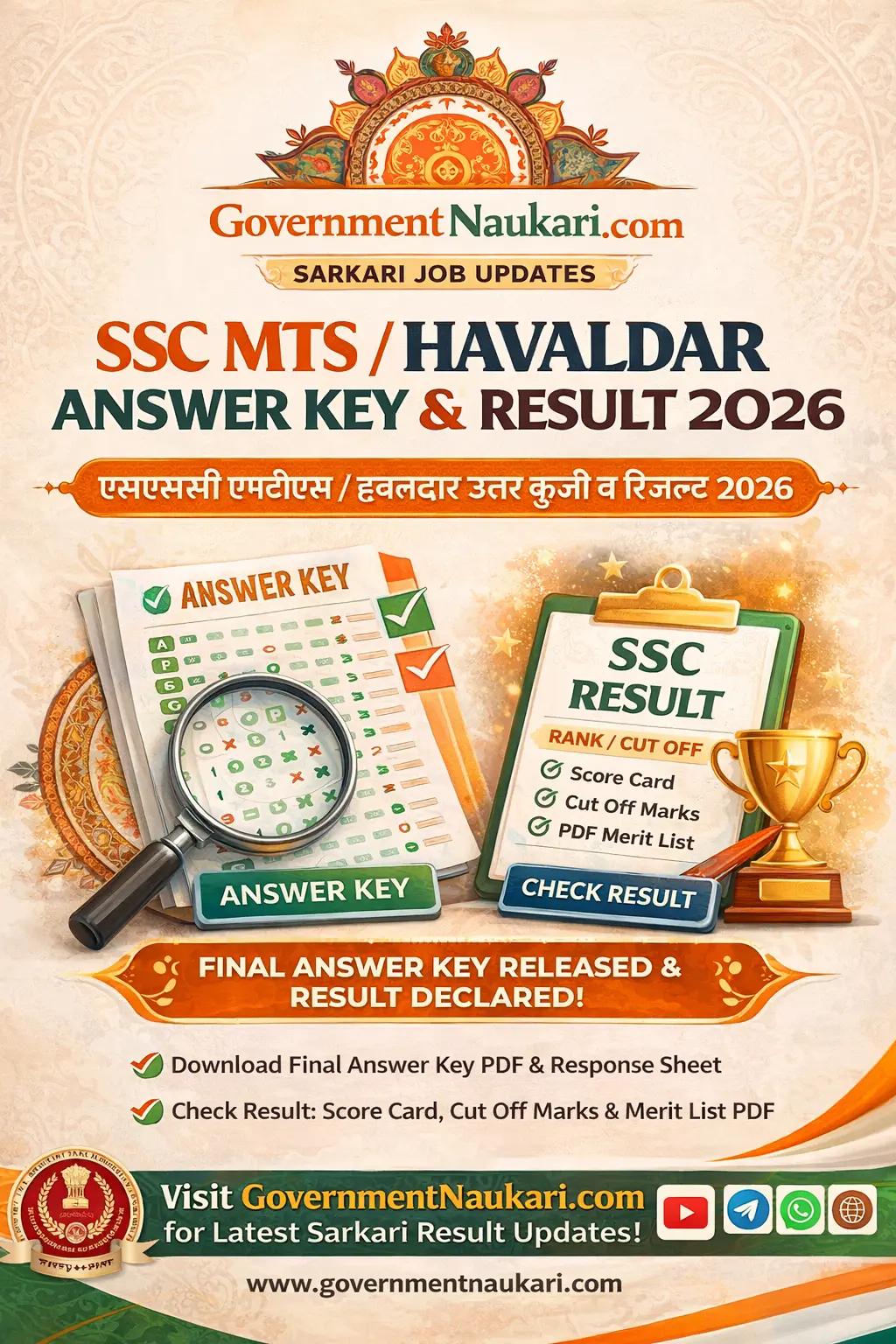  SSC MTS & Havaldar Result 2026 Declared – Check Score Card, Answer Key & Cut Off