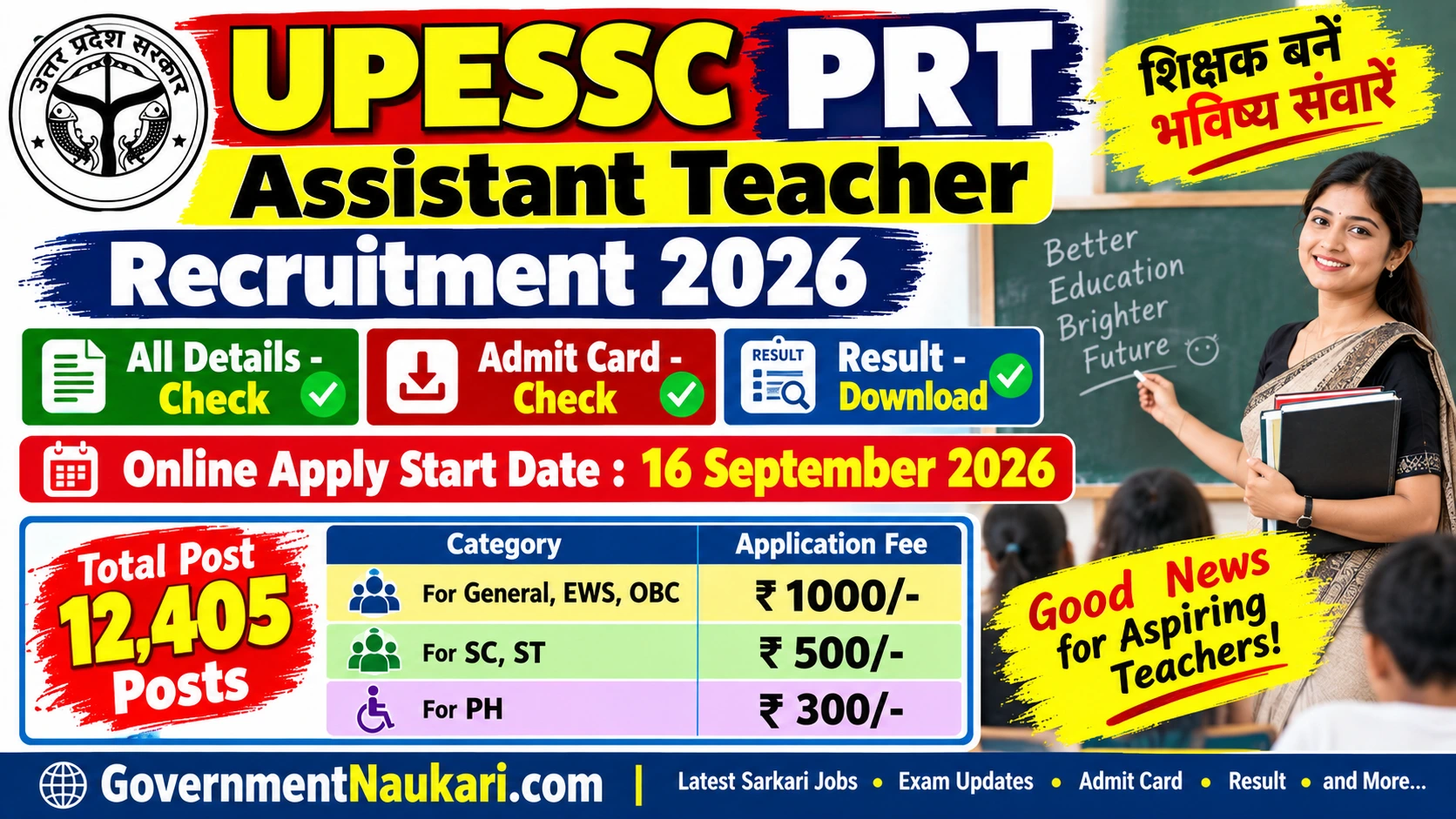 UPESSC PRT Assistant Teacher Recruitment 2026 Notification, 12405 Vacancy, Online Form, Eligibility and Sarkari Result