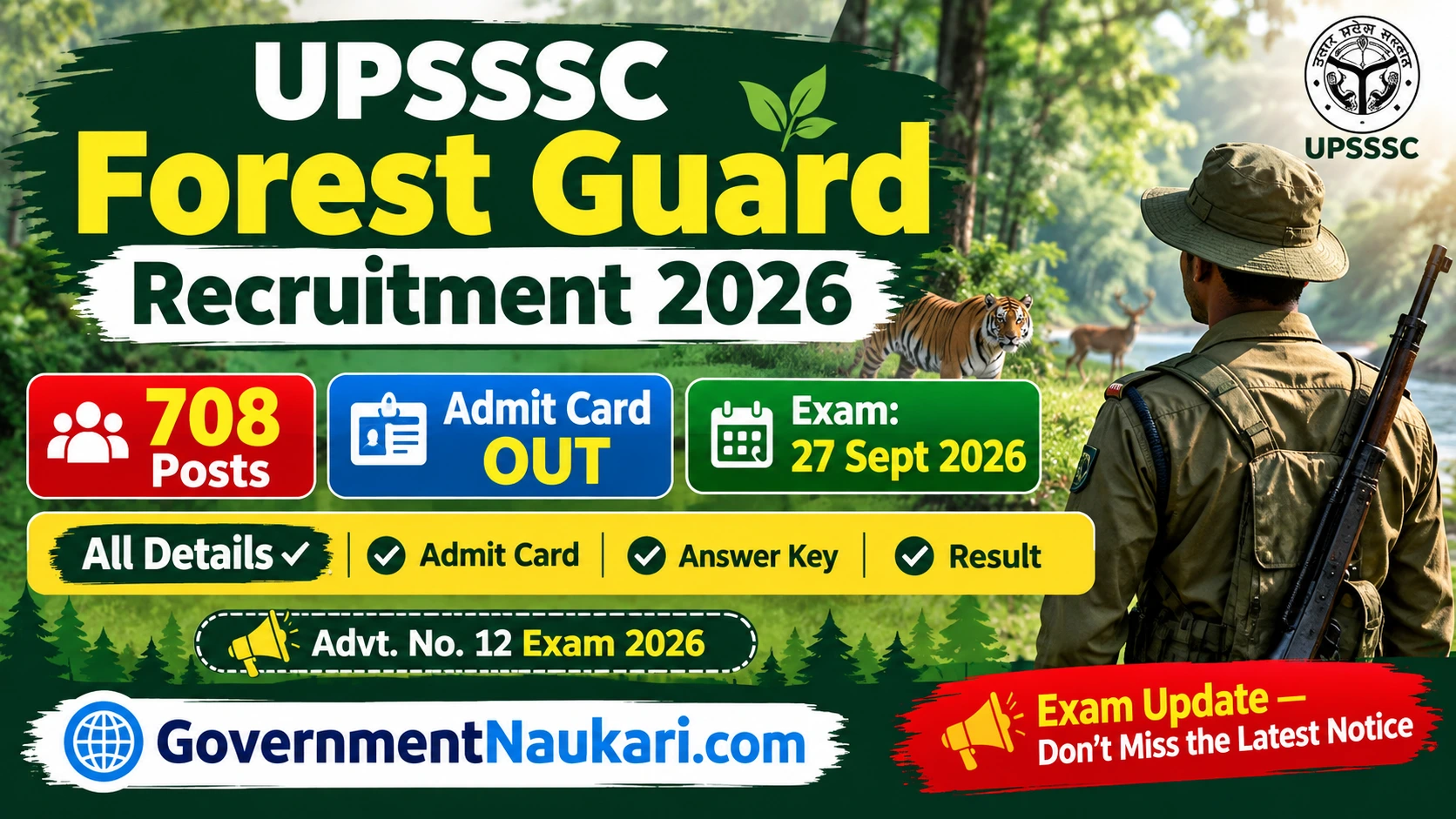 UPSSSC Forest Guard Wildlife Guard Admit Card 2026, 708 Vacancy, Exam Date and Sarkari Result