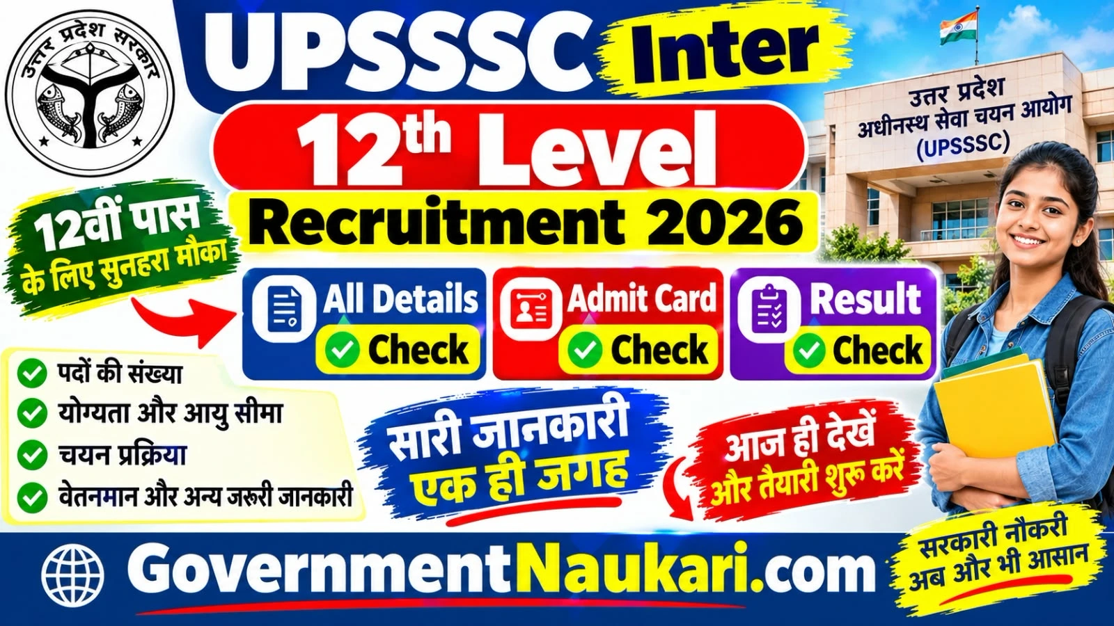 UPSSSC Inter Level Recruitment 2026, 1784 Vacancy, 12th Pass Eligibility, Exam Pattern, Syllabus and Sarkari Result
