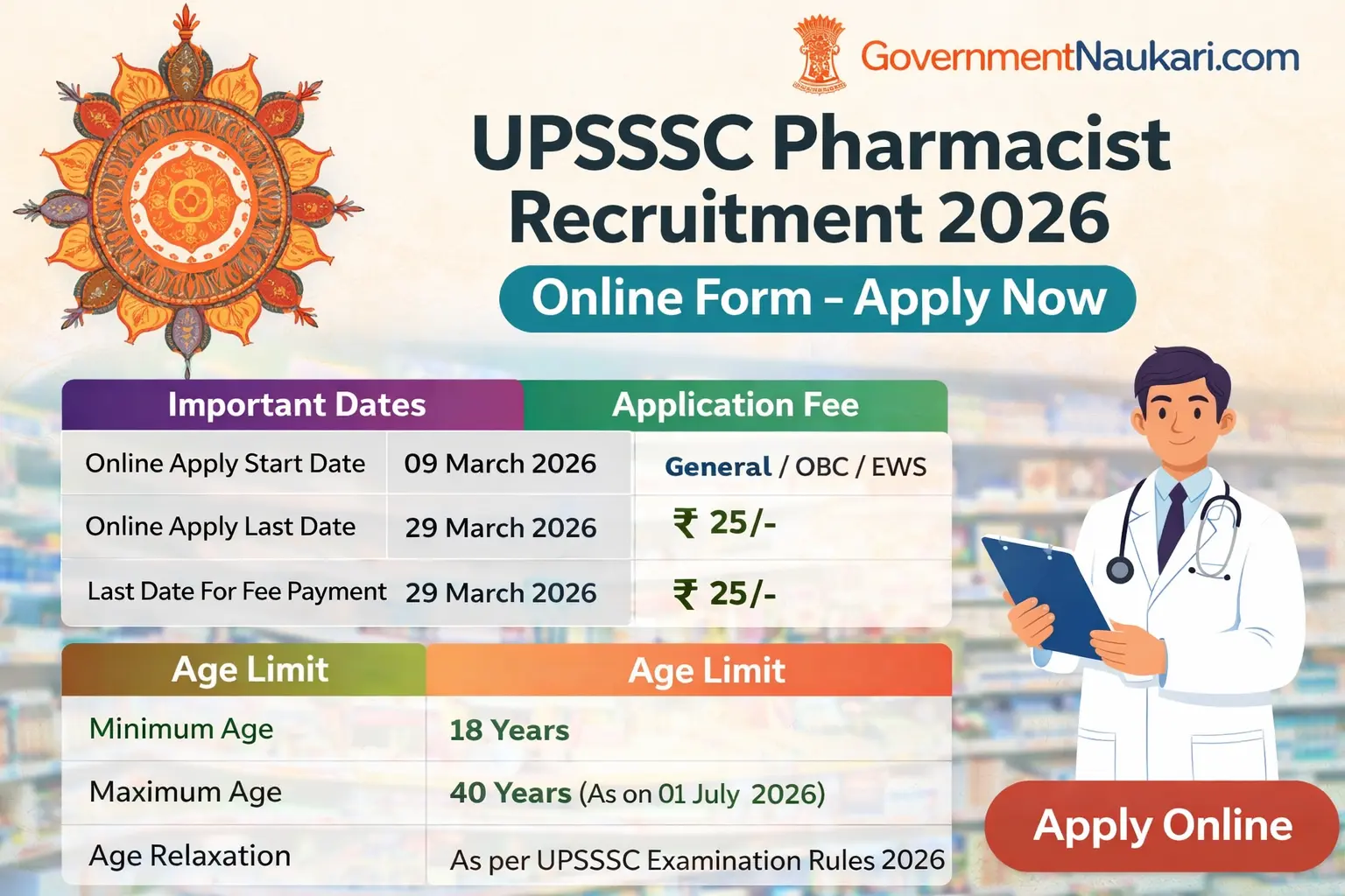UPSSSC Pharmacist Recruitment 2026 Online Form