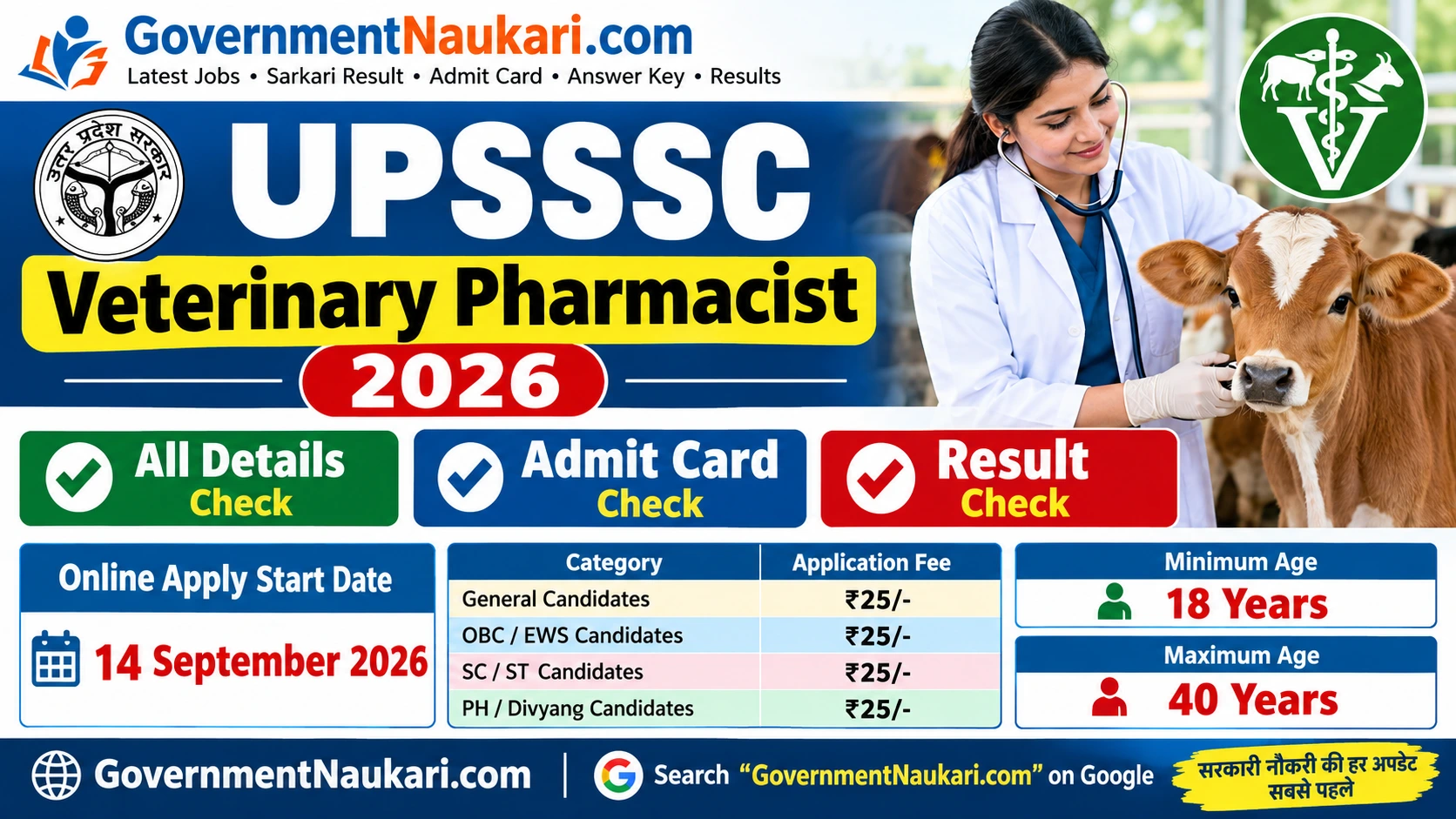 UPSSSC Veterinary Pharmacist 2026 Notification, 1308 Vacancy, Online Form, Eligibility and Sarkari Result